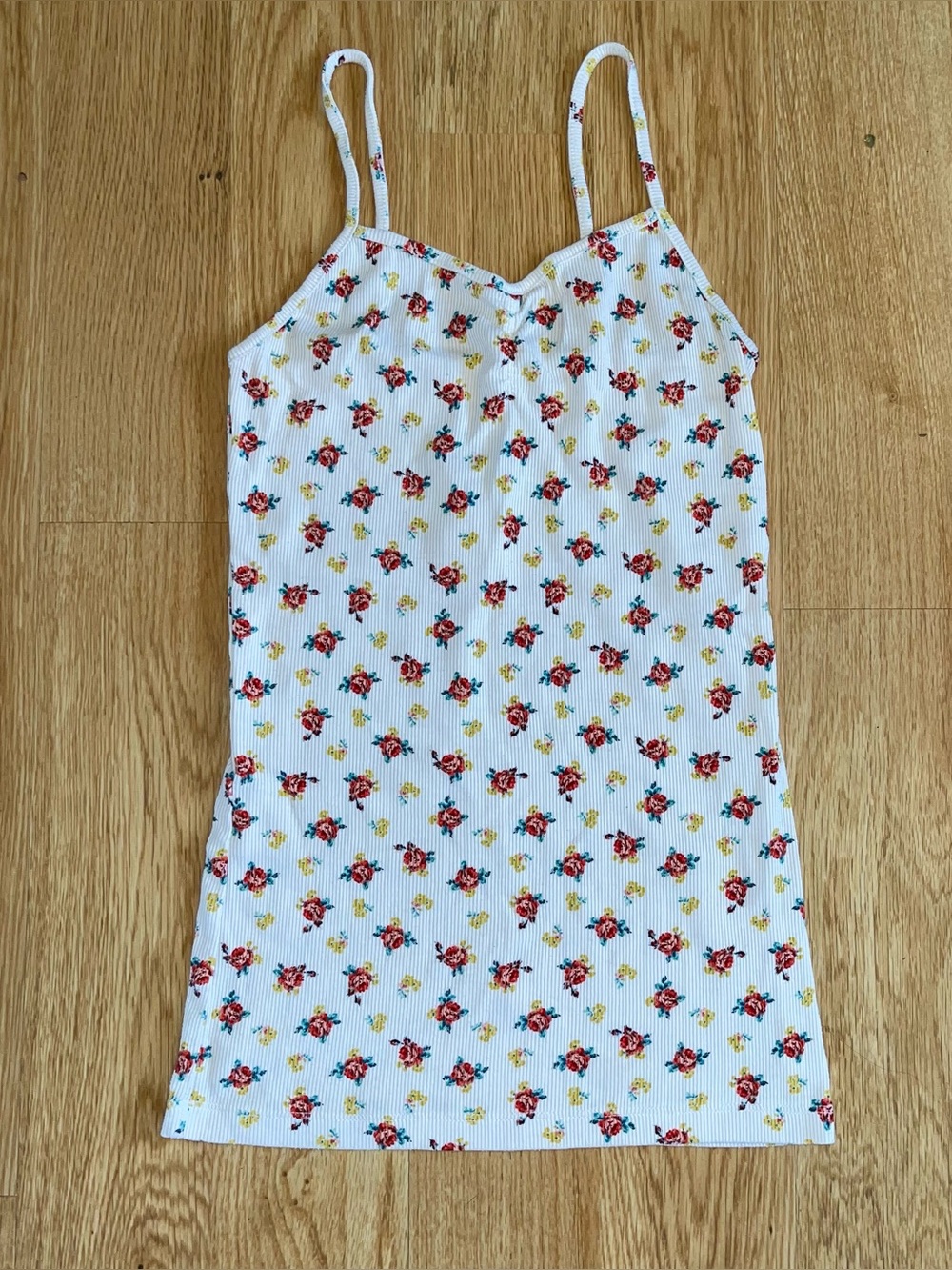 No Boundaries White Floral Cotton Ribbed Camisole Cami Juniors S